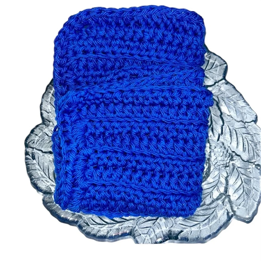 Hand Crafted Royal Blue All Purpose Dish or Wash Cloths 100% Cotton Set of Two